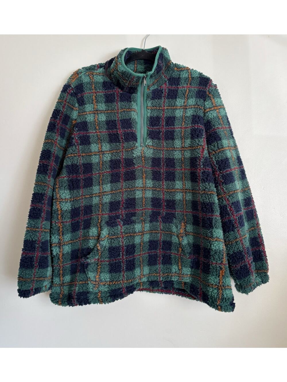 Green and Blue Style & Co. Checkered Plaid Fleece 1/4 Zip Sweatshirt 1X